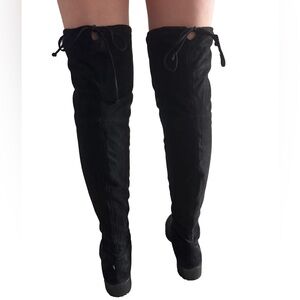 Boot Black faux suede Over-the-Knee Women's boot, tie and side zip